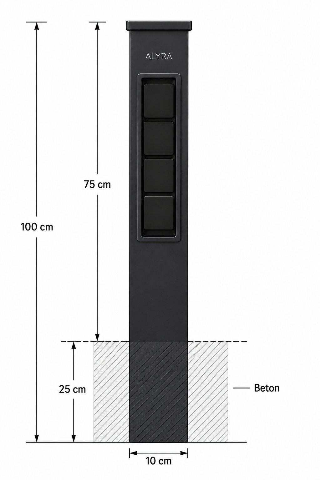 ALYRA E4 – Gartensäule mit 4 Steckdosen aus Aluminium