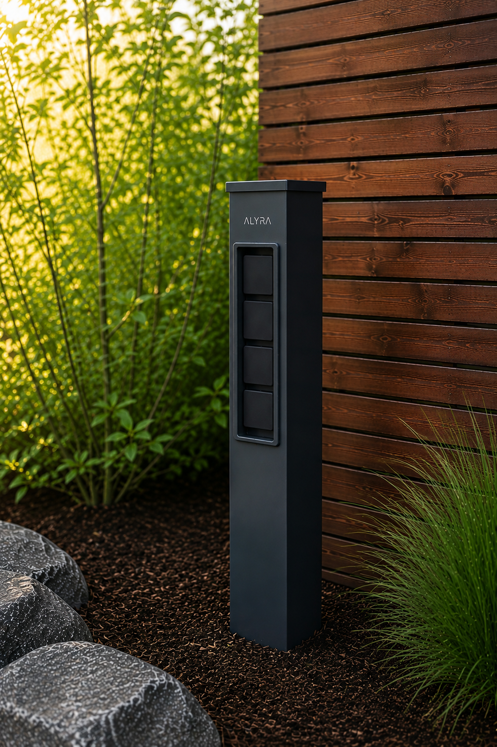 ALYRA E4 – Gartensäule mit 4 Steckdosen aus Aluminium