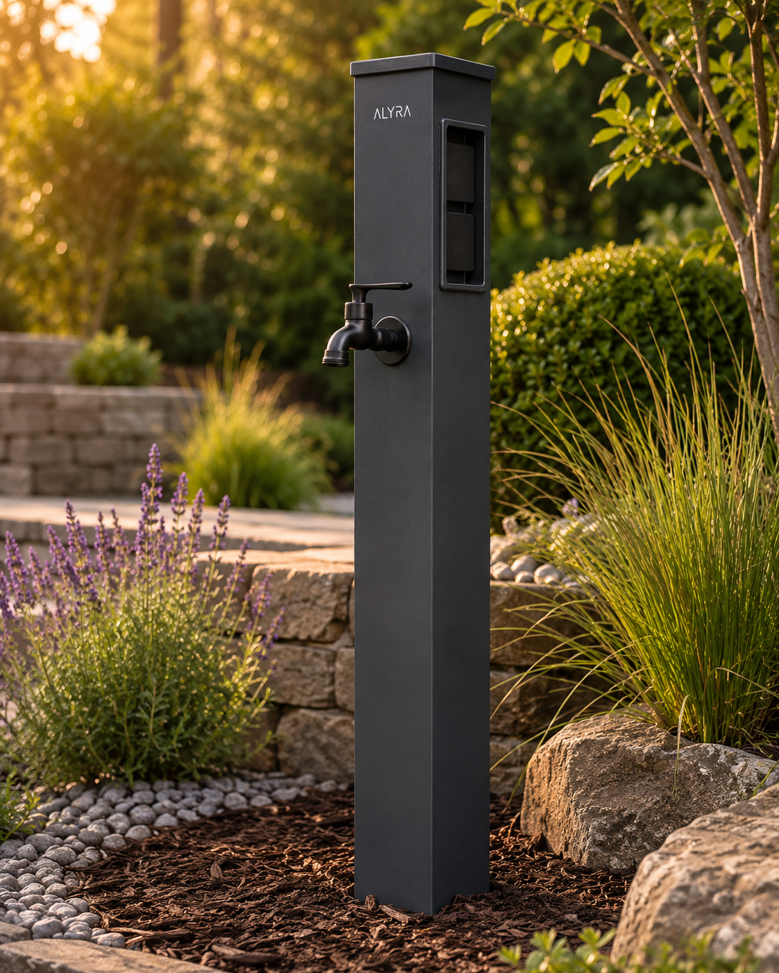 ALYRA H2 Wassersäule mit Steckdosen aus Aluminium